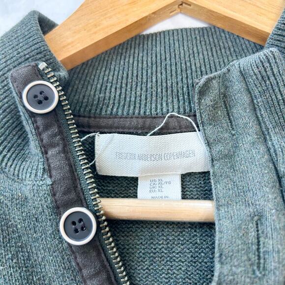 Frederick Anderson Copenhagen Green Cotton Quarter Snap Sweater Men’s Size XL - Picture 2 of 6